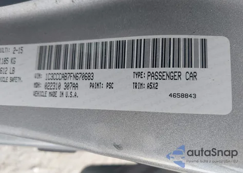 2015 Chrysler 200 Limited z USA, uszkodzony, nr VIN 1C3CCCAB7FN670683